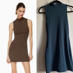 Aritzia Babaton Sz S Contour Mockneck Duck Blue Mini Dress